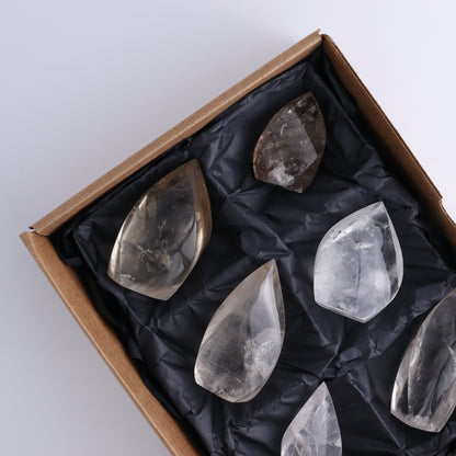 Imperfect Clear and Smoky Quartz Flames Set of 6 - Expert Wholesale and Supplier of Wholesale Crystals & Bulk Gemstones, ["Brazil","Clear Quartz","flames","Quartz","Smoky Quartz"]