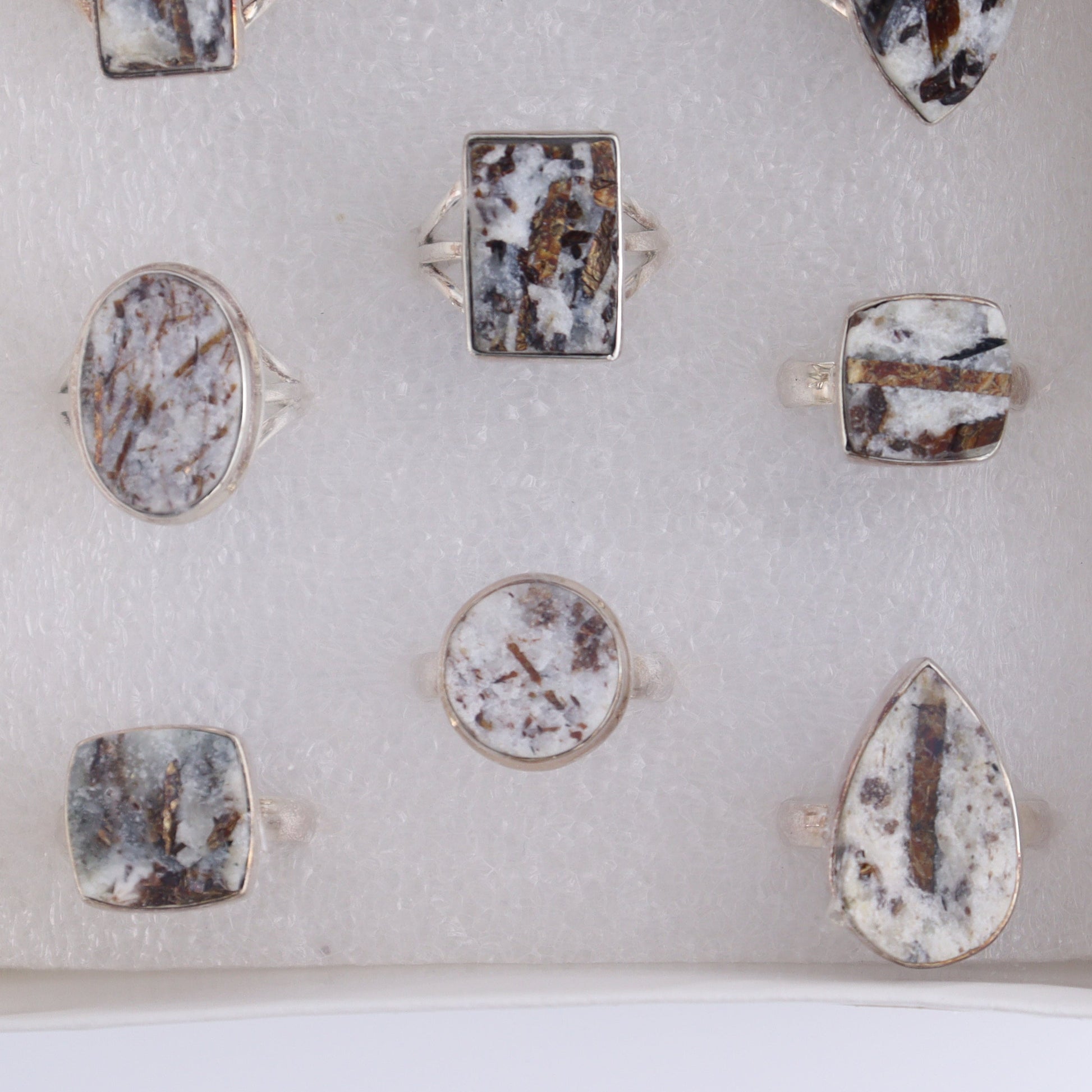 Astrophyllite Rings Set of 9 - Expert Wholesale and Supplier of Wholesale Crystals & Bulk Gemstones, ["Astrophyllite","close_50","India","Ring","rings","sterling silver"]