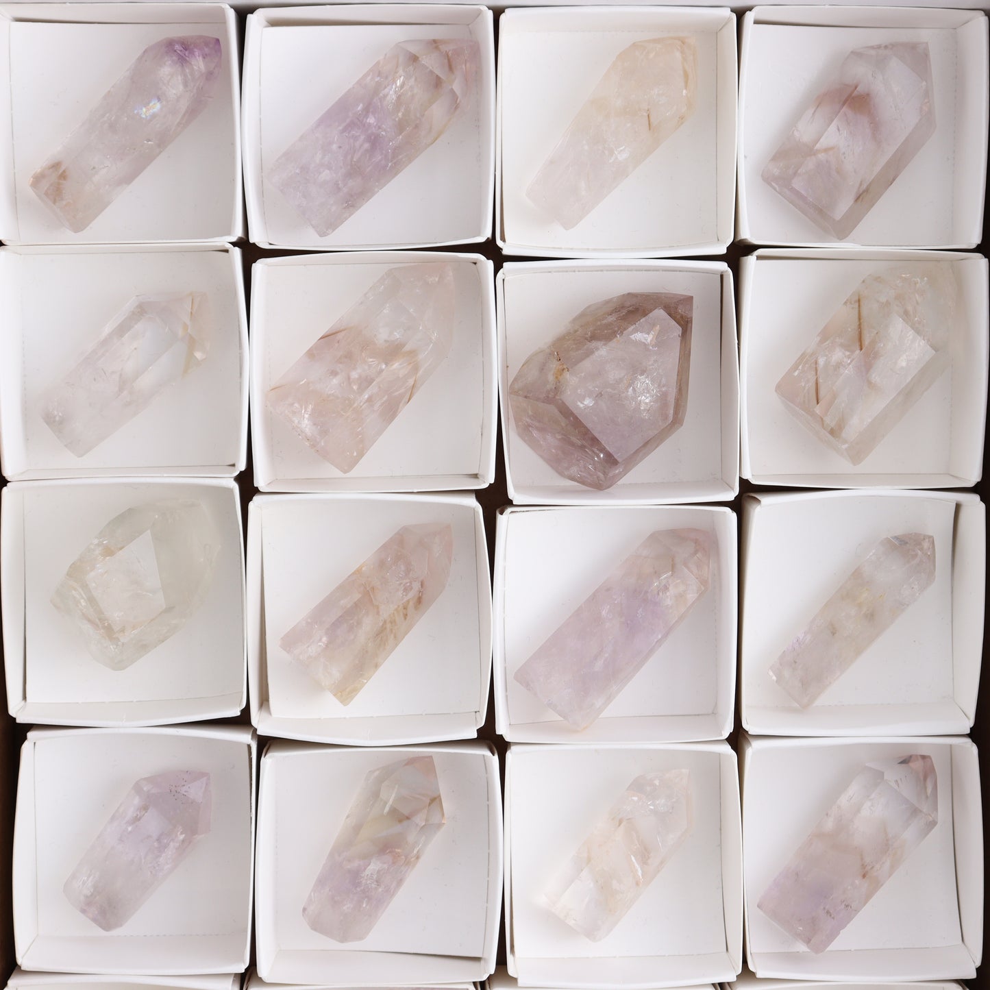 Powellite Amethyst UV Reactive Towers Set of 20 - Expert Wholesale and Supplier of Wholesale Crystals & Bulk Gemstones, ["Amethyst","Powellite"]