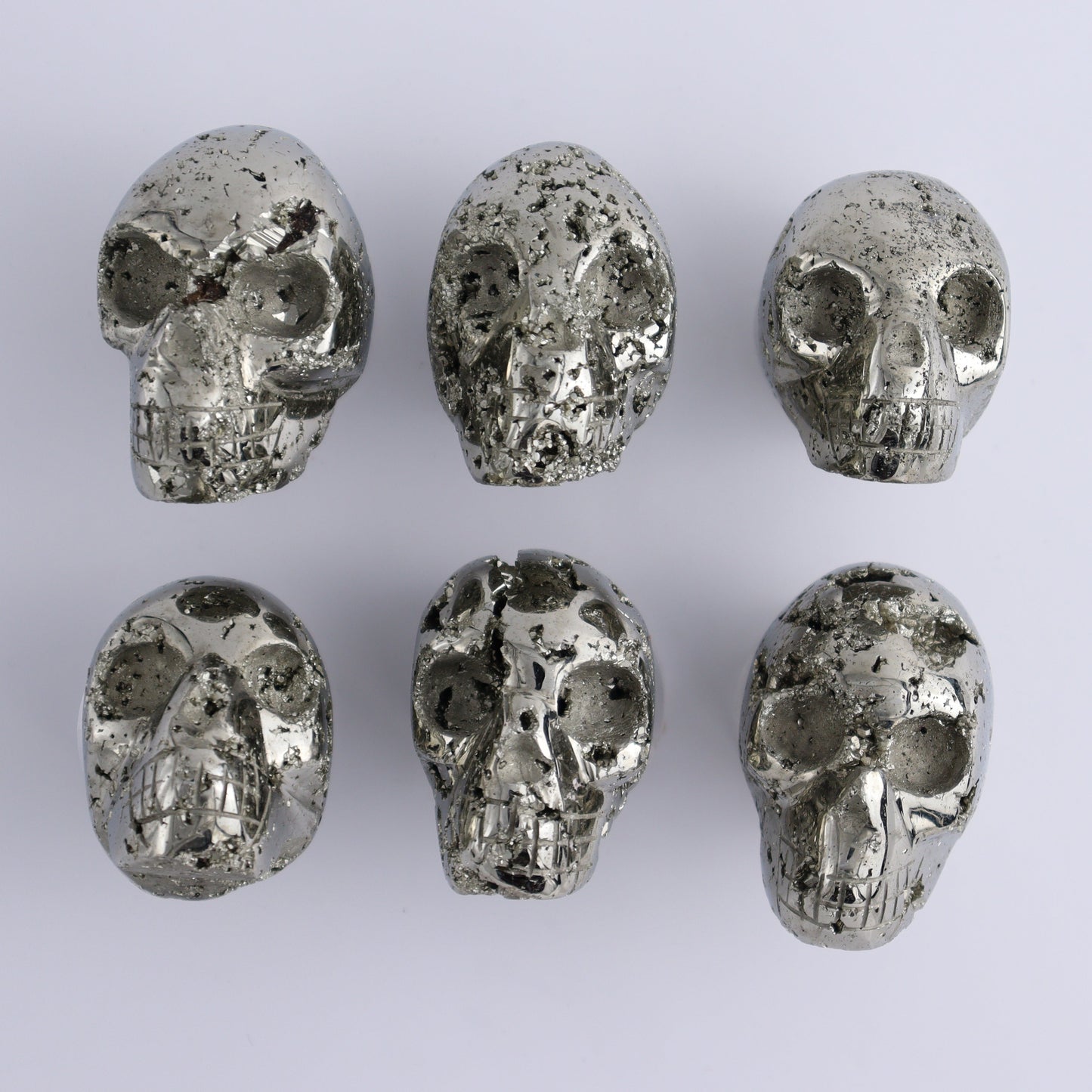 Pyrite Skulls Set of 6 - Expert Wholesale and Supplier of Wholesale Crystals & Bulk Gemstones, ["Hearts","Peru","Pyrite"]
