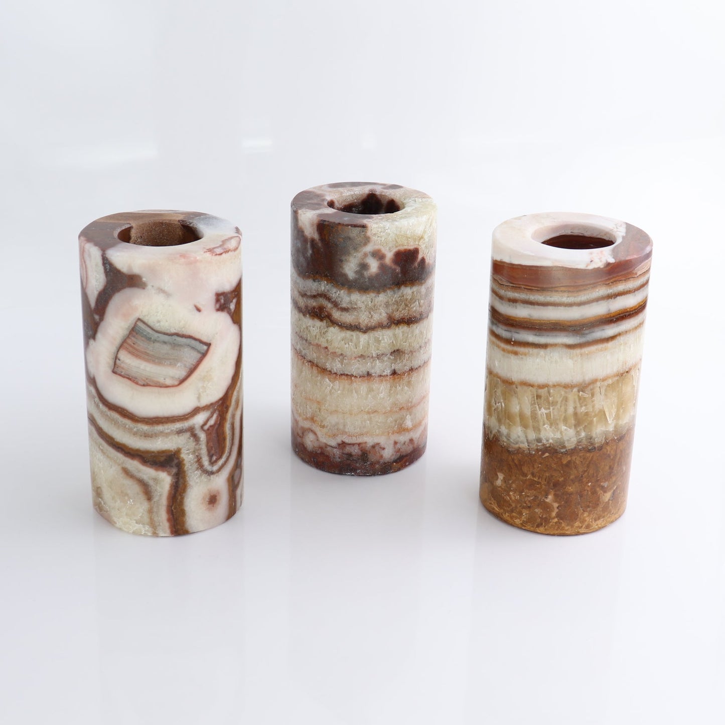 Mexican Onyx/Calcite Candle Holders Set of 3