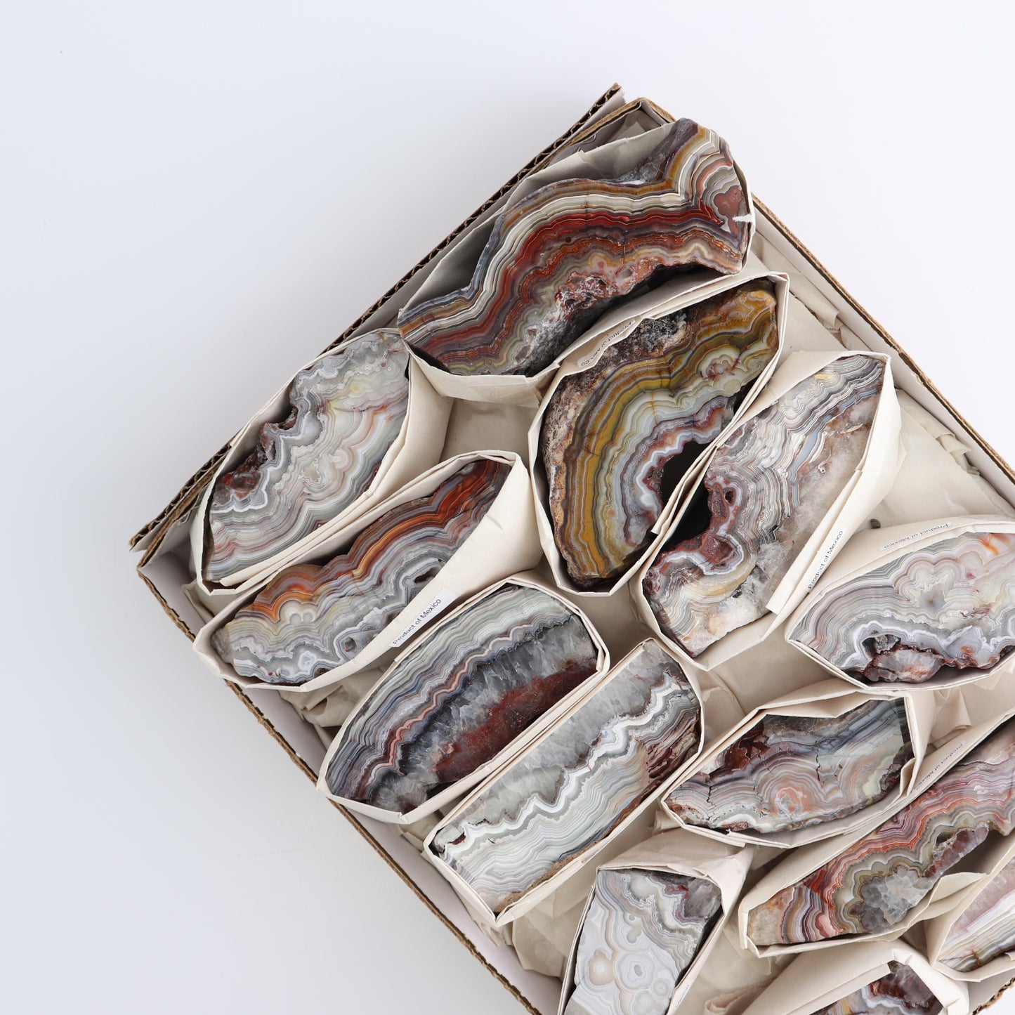 Crazy Lace Agate Flat of 13