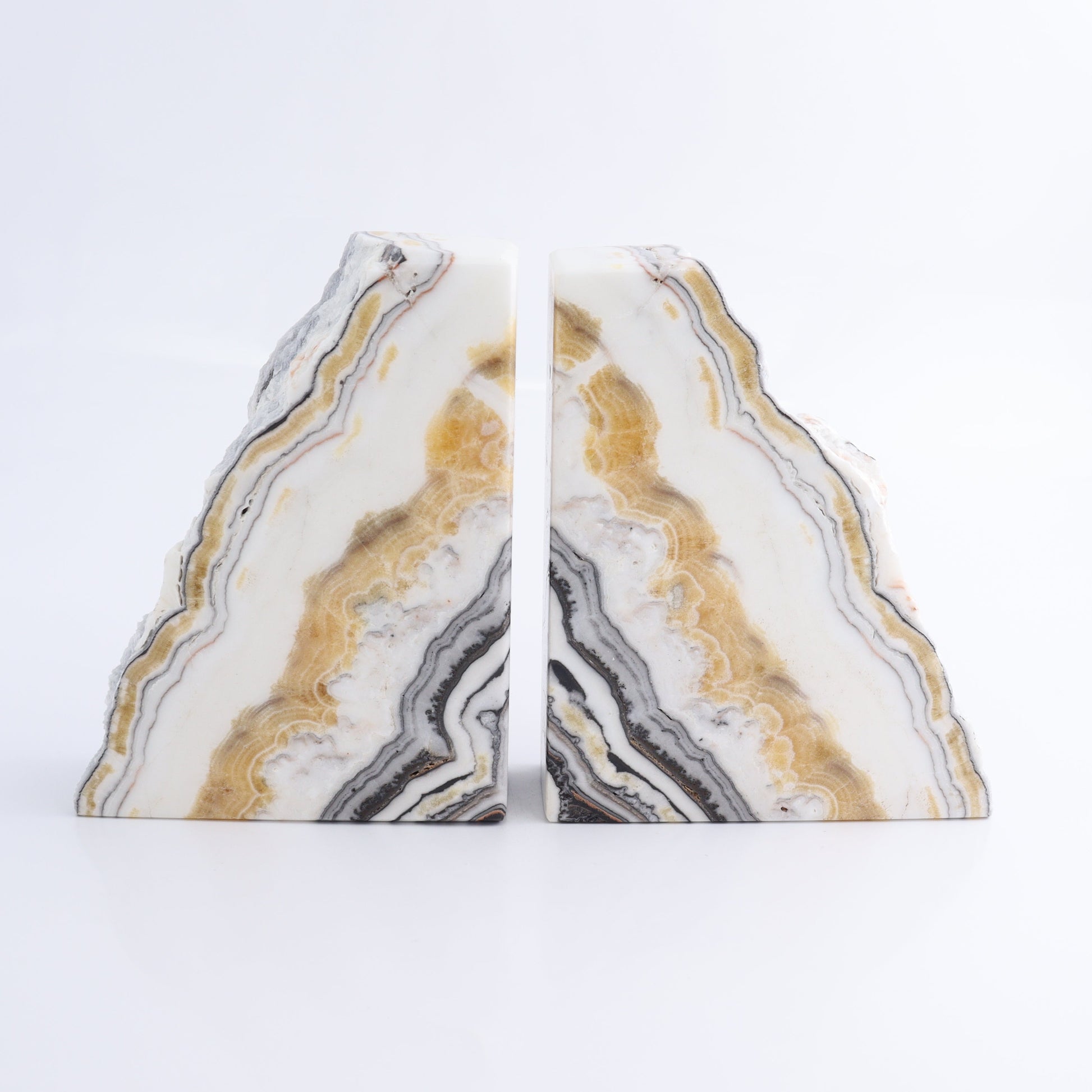 One Pair of Mexican Onyx/Calcite Yellow & White Zebra Rough Bookend - Expert Wholesale and Supplier of Wholesale Crystals & Bulk Gemstones, ["Bookends","Calcite","Catalog Onyx","Mexico","onyx"]