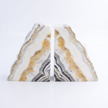 One Pair of Mexican Onyx/Calcite Yellow & White Zebra Rough Bookend - Expert Wholesale and Supplier of Wholesale Crystals & Bulk Gemstones, ["Bookends","Calcite","Catalog Onyx","Mexico","onyx"]
