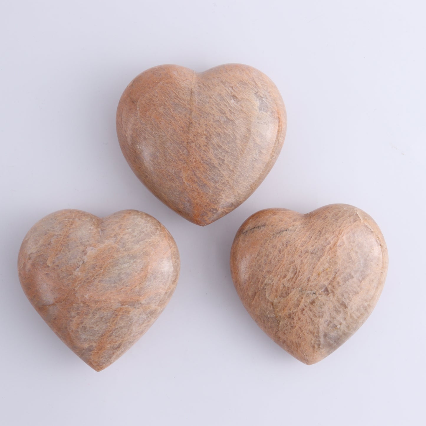 Peach Moonstone Hearts Set of 5 - Expert Wholesale and Supplier of Wholesale Crystals & Bulk Gemstones, ["Hearts","Madagascar","Peach Moonstone"]
