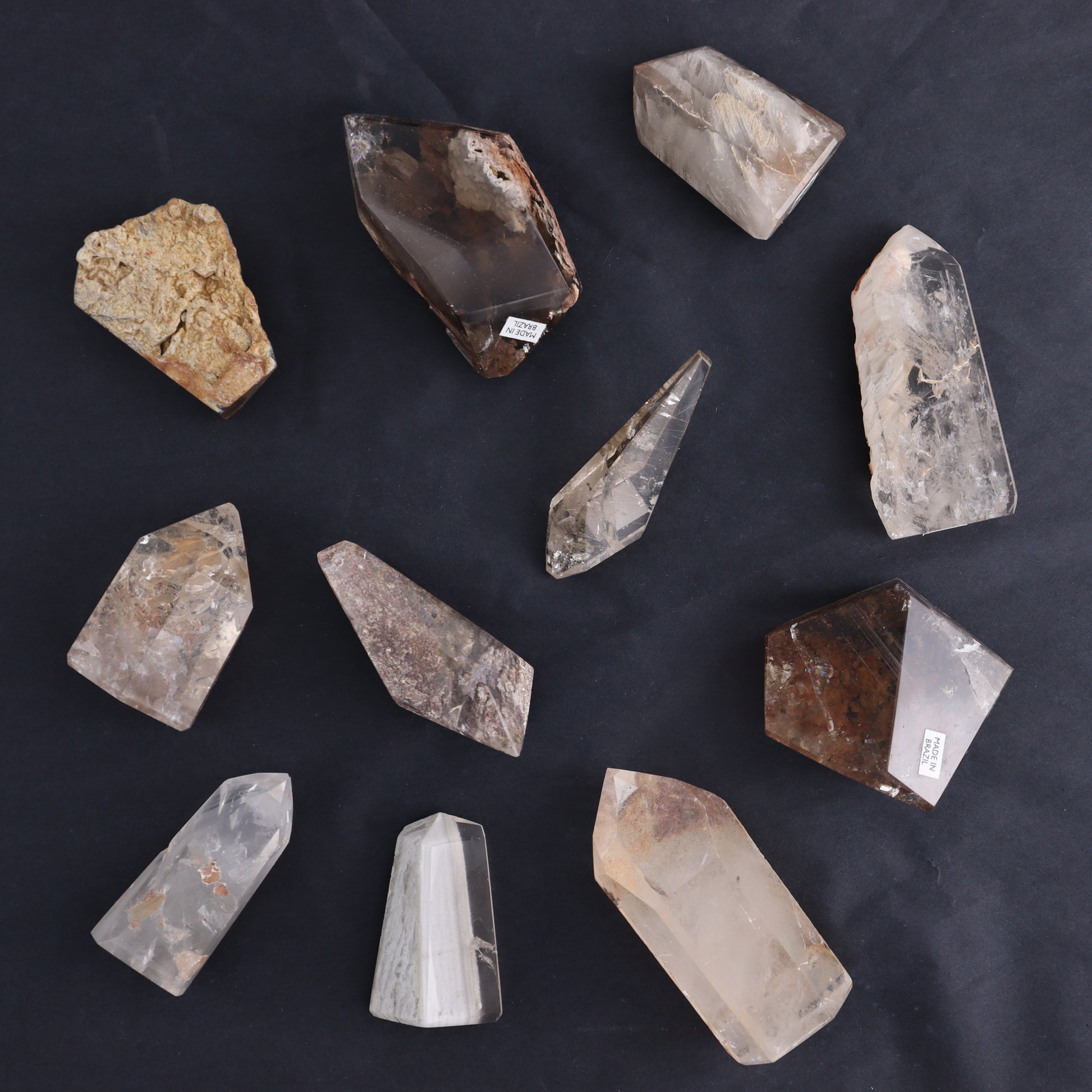 Rutilated Quartz Mixed Towers & Freeform Set of 11 - Expert Wholesale and Supplier of Wholesale Crystals & Bulk Gemstones, ["Brazil","Freeform","Rutilated Quartz","Towers"]