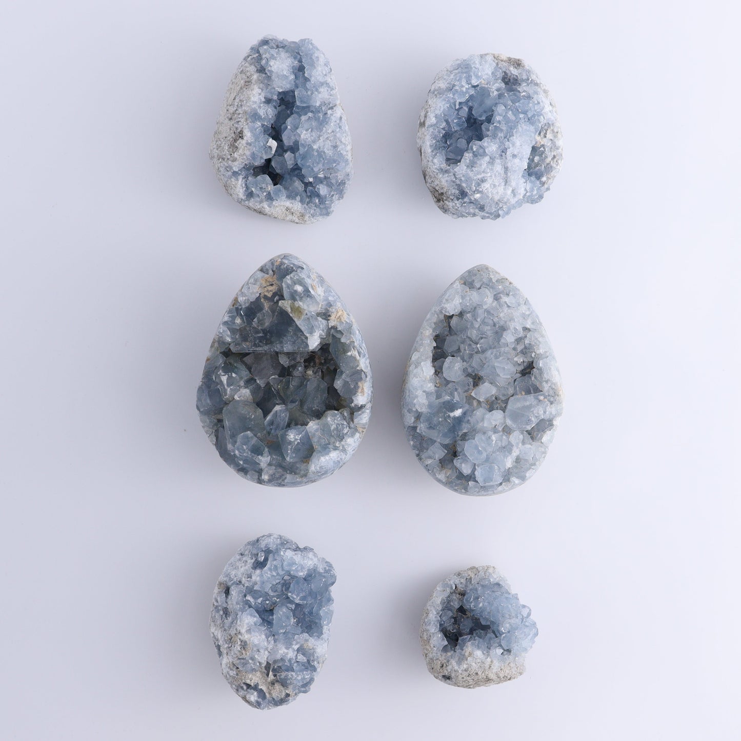 Celestite Eggs & Clusters Set of 6 - Expert Wholesale and Supplier of Wholesale Crystals & Bulk Gemstones, ["Celestite","Clusters","Freeform"]
