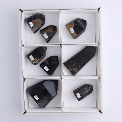 Tiger Eye Towers Set of 8 - Expert Wholesale and Supplier of Wholesale Crystals & Bulk Gemstones, ["Brazil","close_70","Tiger Eye","Towers"]