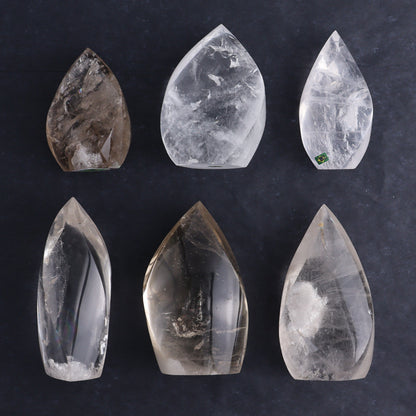 Imperfect Clear and Smoky Quartz Flames Set of 6 - Expert Wholesale and Supplier of Wholesale Crystals & Bulk Gemstones, ["Brazil","Clear Quartz","flames","Quartz","Smoky Quartz"]