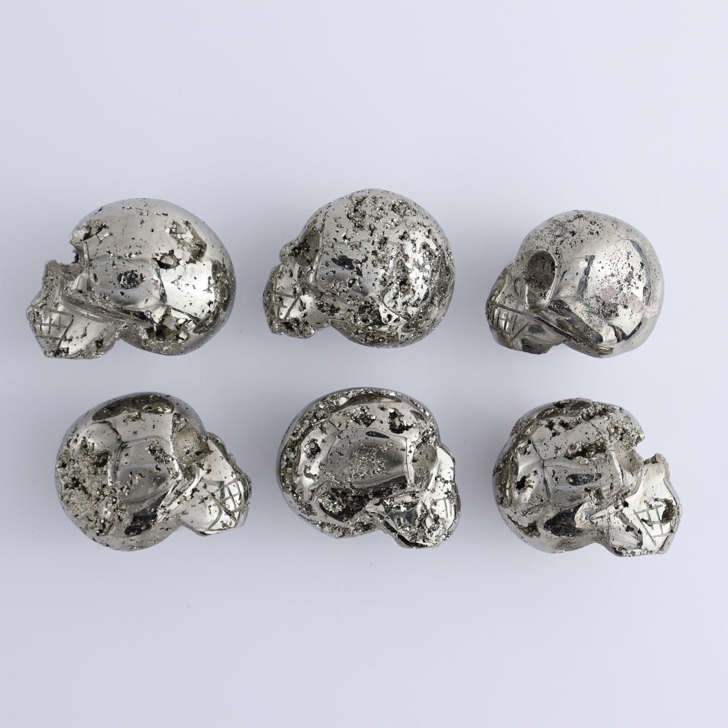 Pyrite Skulls Set of 6 - Expert Wholesale and Supplier of Wholesale Crystals & Bulk Gemstones, ["Hearts","Peru","Pyrite"]