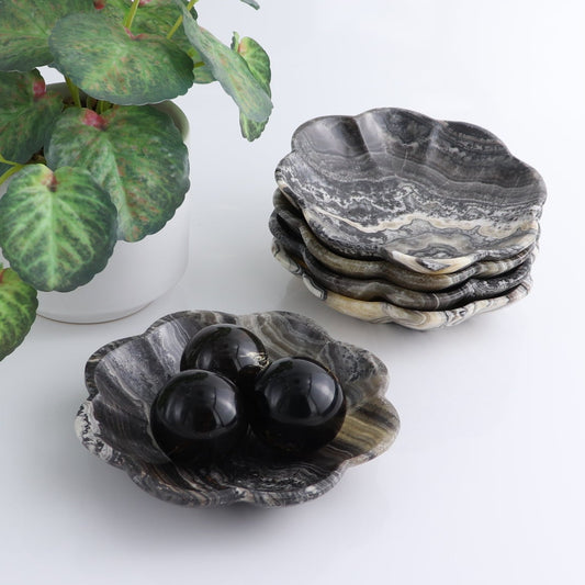 One Mexican Onyx/Calcite Zebra Scalloped Dish 14 cm - Expert Wholesale and Supplier of Wholesale Crystals & Bulk Gemstones, ["Calcite","Catalog Onyx","Decorative Dish","Mexico","Onyx","Scalloped Dish"]