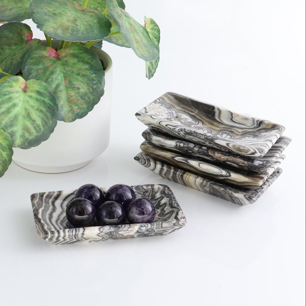 One Mexican Onyx/Calcite Black & White Zebra Rectangle Dish