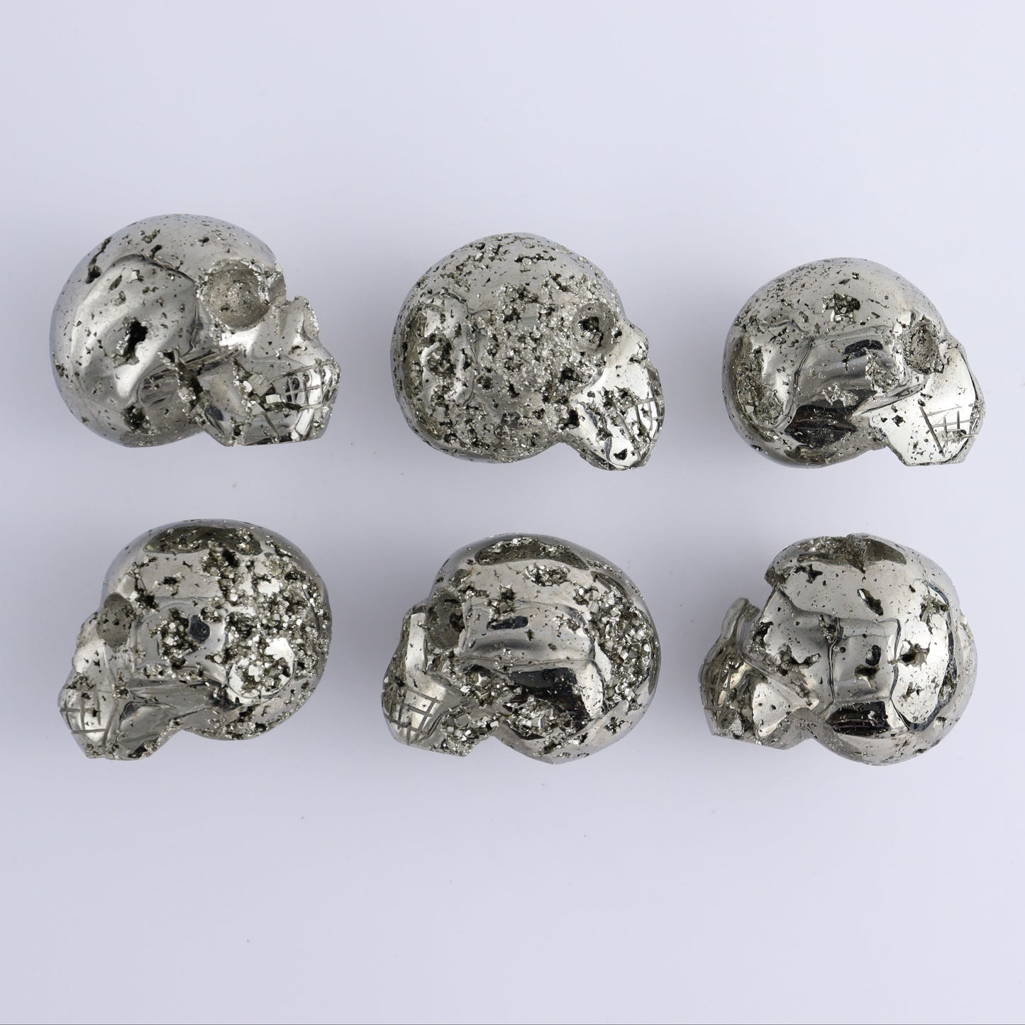 Pyrite Skulls Set of 6 - Expert Wholesale and Supplier of Wholesale Crystals & Bulk Gemstones, ["Hearts","Peru","Pyrite"]