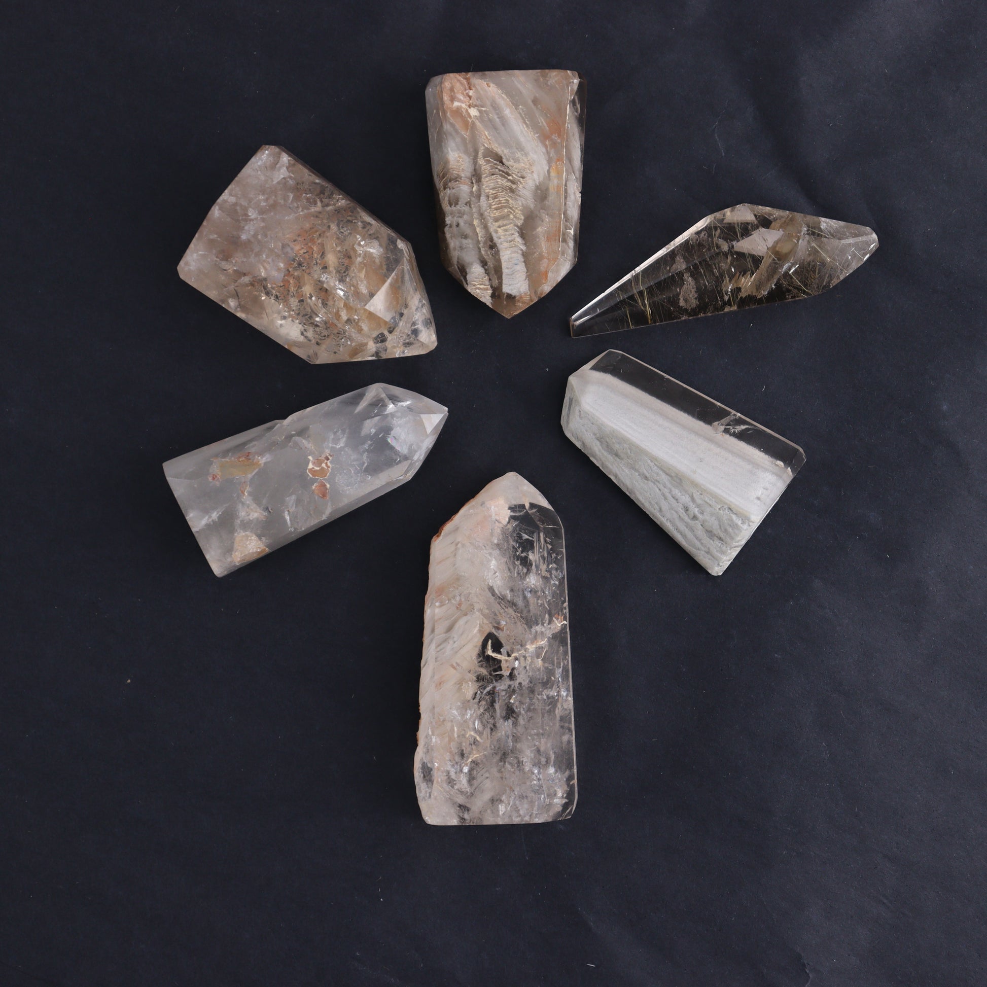Rutilated Quartz Mixed Towers & Freeform Set of 11 - Expert Wholesale and Supplier of Wholesale Crystals & Bulk Gemstones, ["Brazil","Freeform","Rutilated Quartz","Towers"]