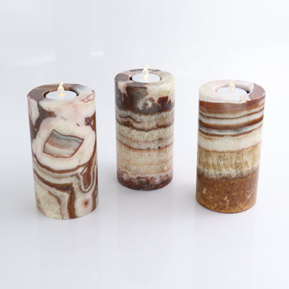 Mexican Onyx/Calcite Candle Holders Set of 3