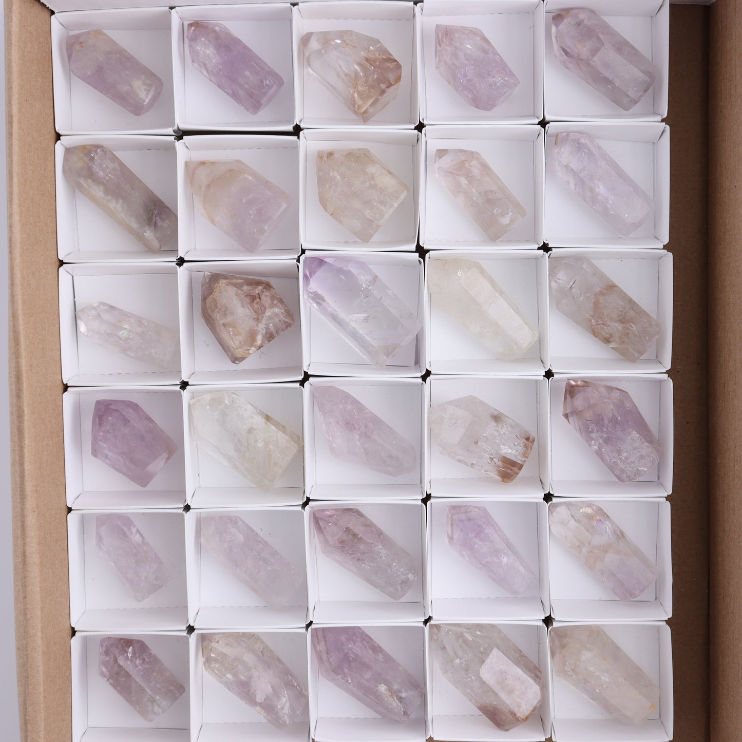 Powellite Amethyst UV Reactive Towers Set of 30 - Expert Wholesale and Supplier of Wholesale Crystals & Bulk Gemstones, ["Amethyst","Powellite"]