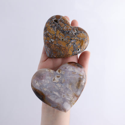 Polished Indonesian  Hearts Mixed Flat of 18 - Expert Wholesale and Supplier of Wholesale Crystals & Bulk Gemstones, ["Brecciated Jasper","close_50","Hearts","Indonesia","Maligno Jasper","River Jasper"]
