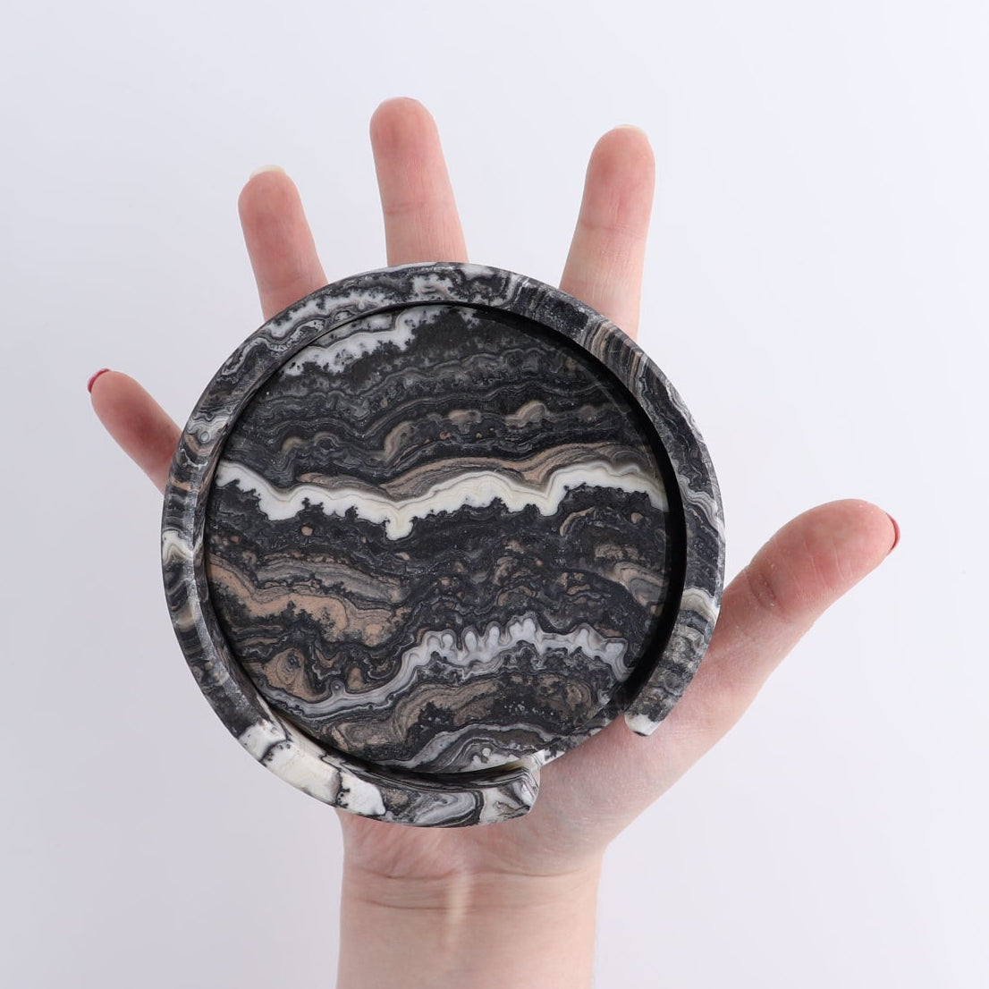 Coaster Set Mexican Onyx/Calcite Black Zebra