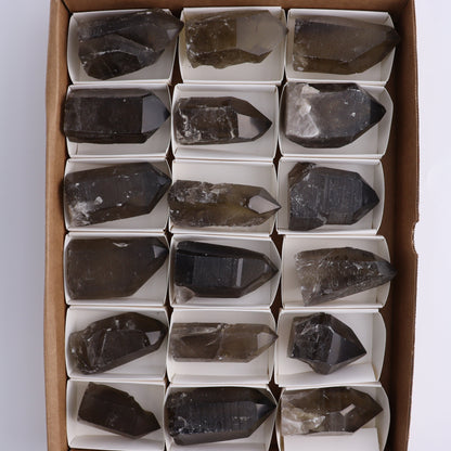 Smoky Quartz Polished Tops Set of 18 - Expert Wholesale and Supplier of Wholesale Crystals & Bulk Gemstones, ["Brazil","close_70","Points","Quartz","Smoky Quartz"]