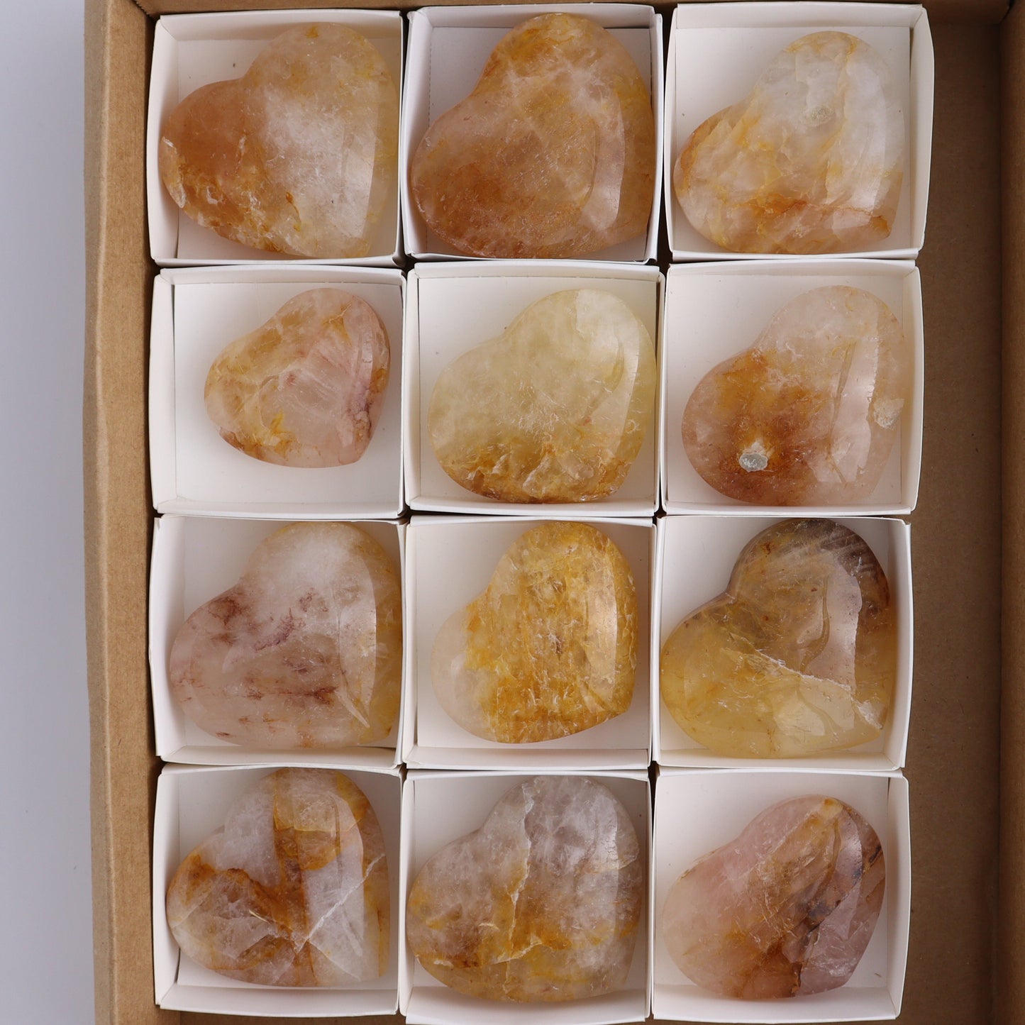 Golden Healer Hearts Set of 12 - Expert Wholesale and Supplier of Wholesale Crystals & Bulk Gemstones, ["Brazil","Golden Healer","Hearts"]