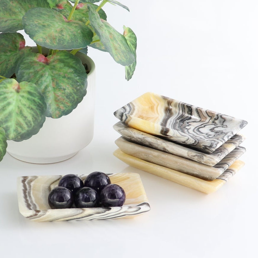 One Mexican Onyx/Calcite Black & Yellow Zebra Rectangle Dish