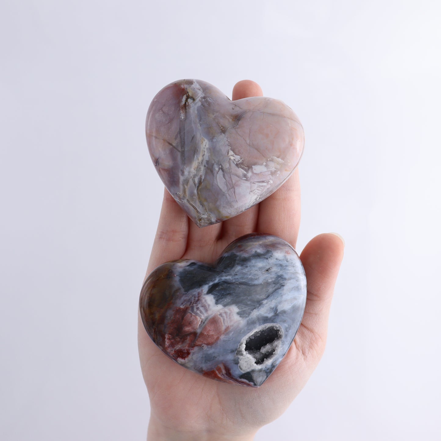 Polished Indonesian  Hearts Mixed Flat of 18 - Expert Wholesale and Supplier of Wholesale Crystals & Bulk Gemstones, ["Brecciated Jasper","close_50","Hearts","Indonesia","Maligno Jasper","River Jasper"]
