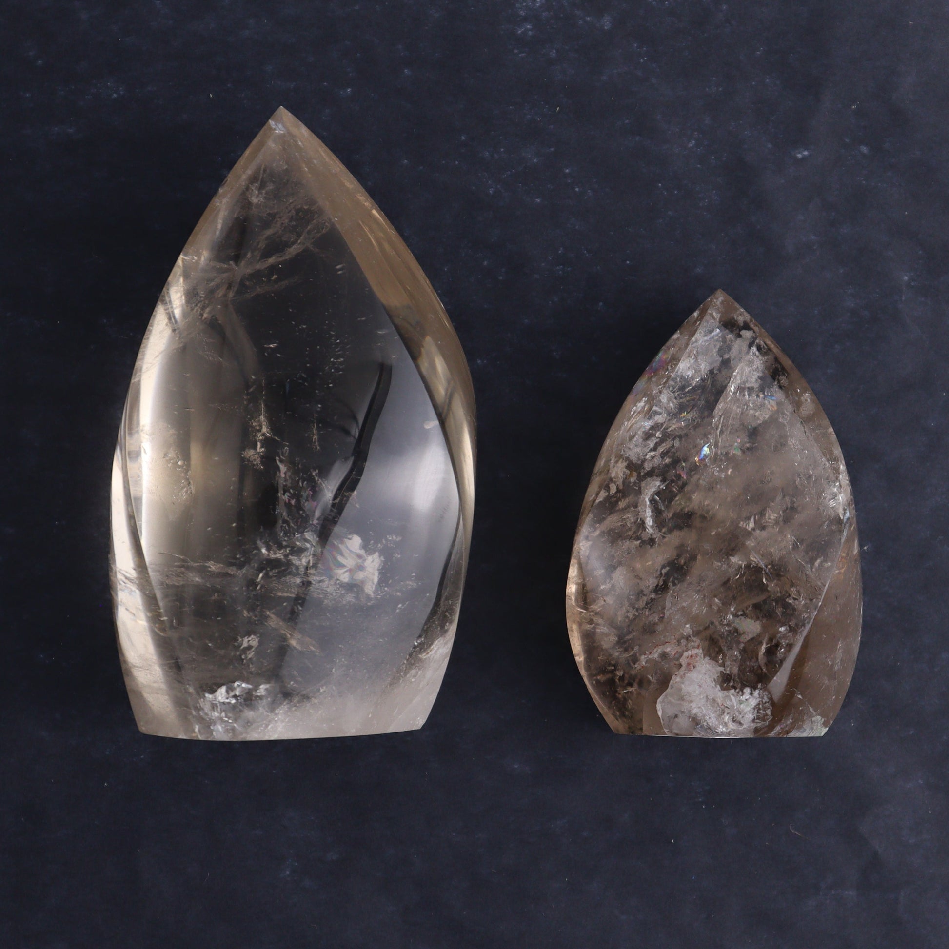 Imperfect Clear and Smoky Quartz Flames Set of 6 - Expert Wholesale and Supplier of Wholesale Crystals & Bulk Gemstones, ["Brazil","Clear Quartz","flames","Quartz","Smoky Quartz"]
