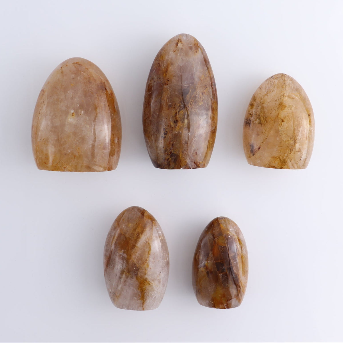Golden Hematite Quartz Freeforms Set of 5 | Mi Esperanza Minerals | Supplier of Crystals and Onyx