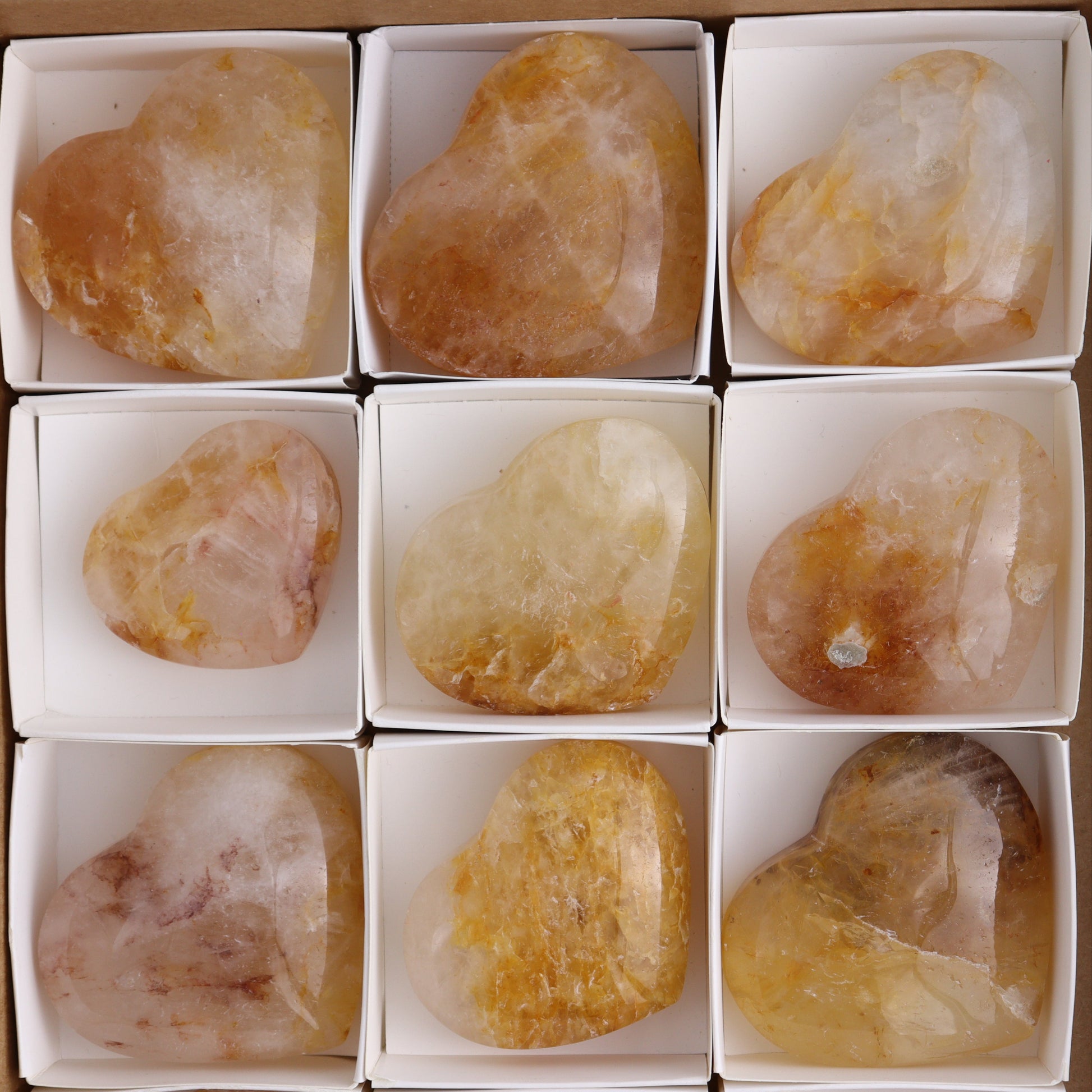 Golden Healer Hearts Set of 12 - Expert Wholesale and Supplier of Wholesale Crystals & Bulk Gemstones, ["Brazil","Golden Healer","Hearts"]