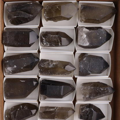 Smoky Quartz Polished Tops Set of 18 - Expert Wholesale and Supplier of Wholesale Crystals & Bulk Gemstones, ["Brazil","close_70","Points","Quartz","Smoky Quartz"]