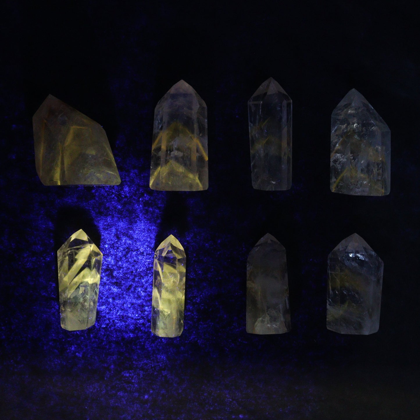 Powellite Amethyst UV Reactive Towers Set of 20 - Expert Wholesale and Supplier of Wholesale Crystals & Bulk Gemstones, ["Amethyst","Powellite"]