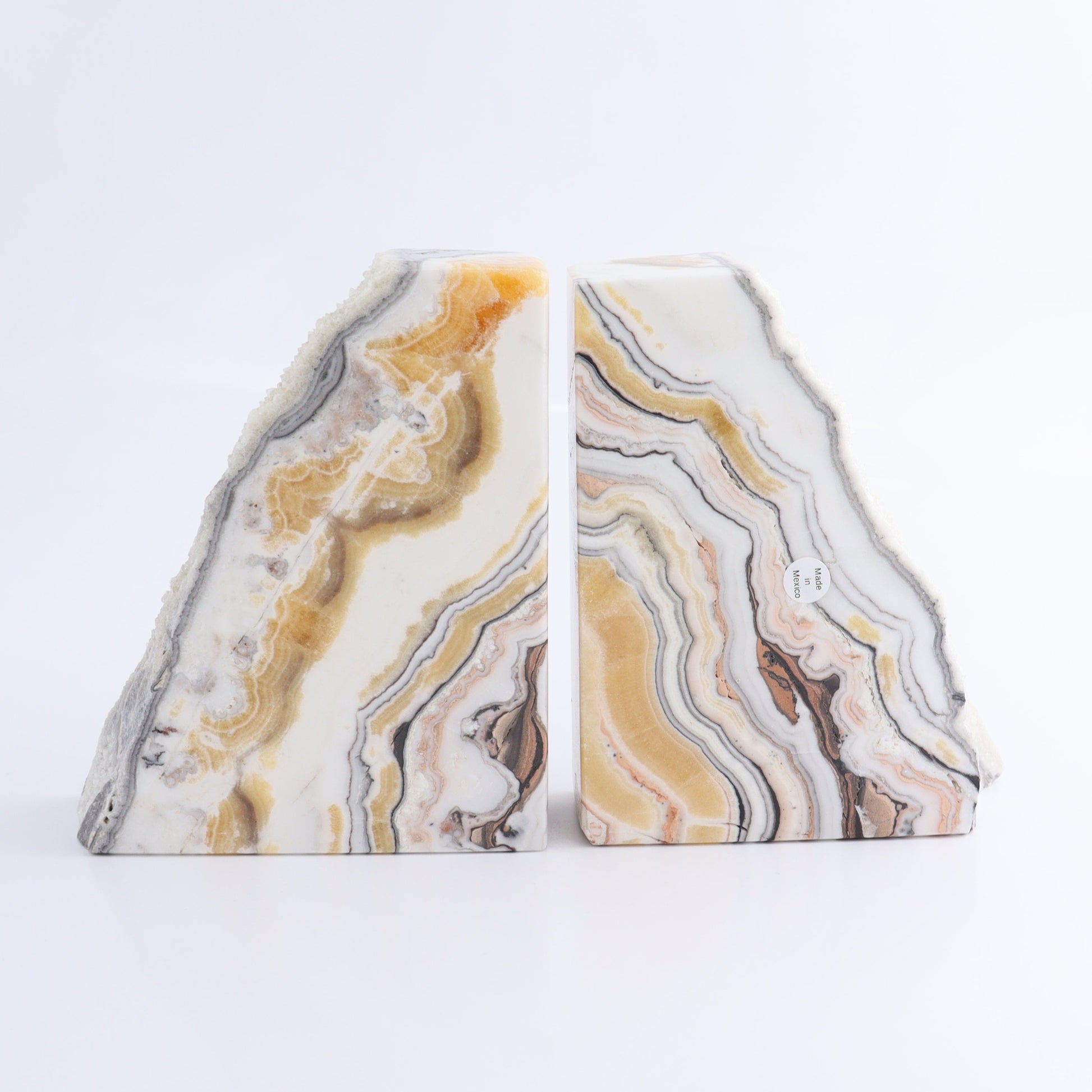 One Pair of Mexican Onyx/Calcite Yellow & White Zebra Rough Bookend - Expert Wholesale and Supplier of Wholesale Crystals & Bulk Gemstones, ["Bookends","Calcite","Catalog Onyx","Mexico","onyx"]