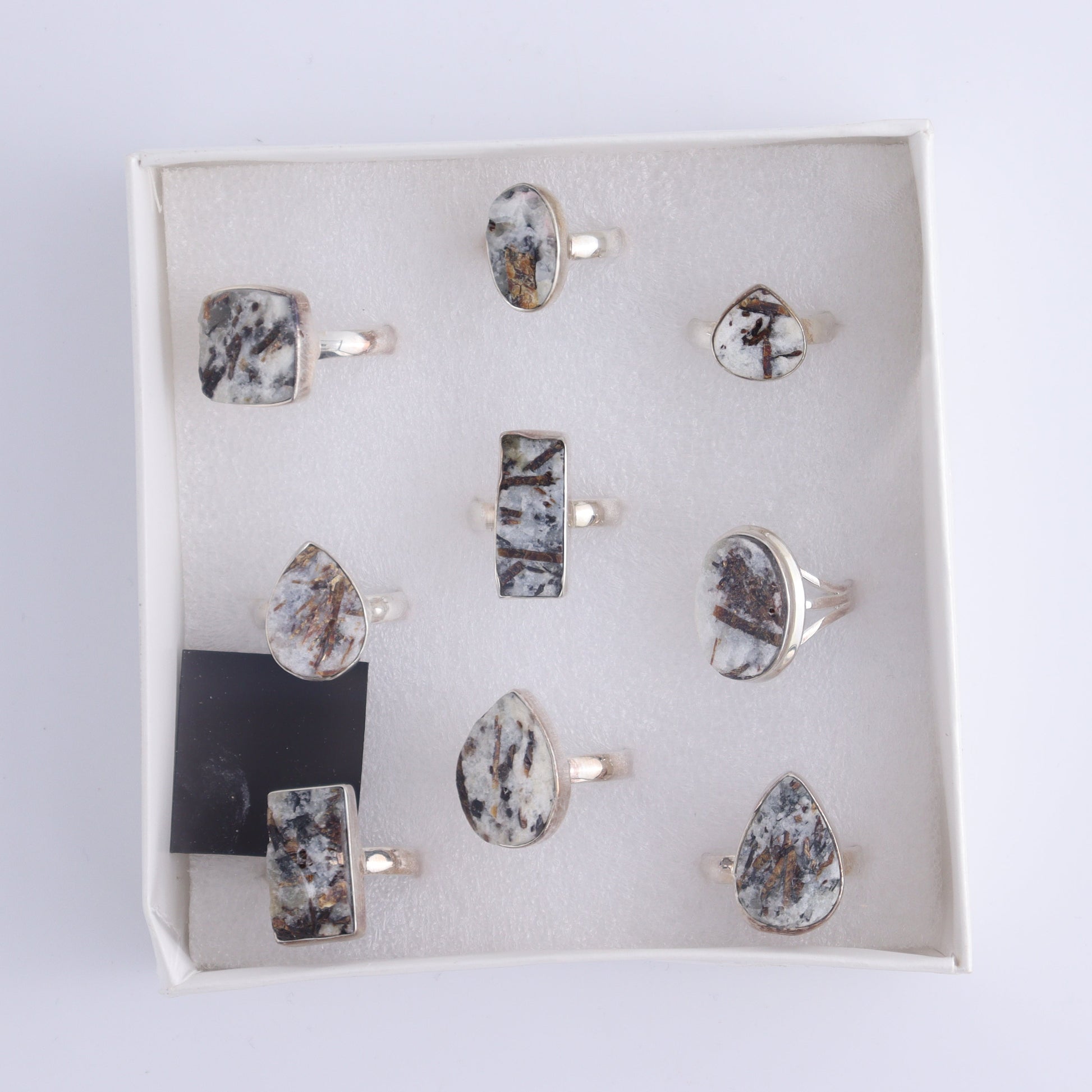 Astrophyllite Rings Set of 9 - Expert Wholesale and Supplier of Wholesale Crystals & Bulk Gemstones, ["Astrophyllite","close_50","India","Ring","rings","sterling silver"]