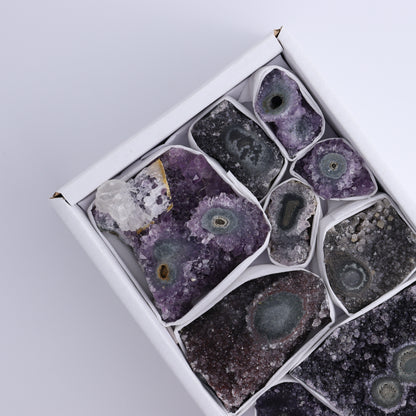 Uruguay Amethyst Clusters with "Eyes" Flat of 9 - Expert Wholesale and Supplier of Wholesale Crystals & Bulk Gemstones, ["Amethyst","Clusters","Eyes Amethyst","Uruguay"]