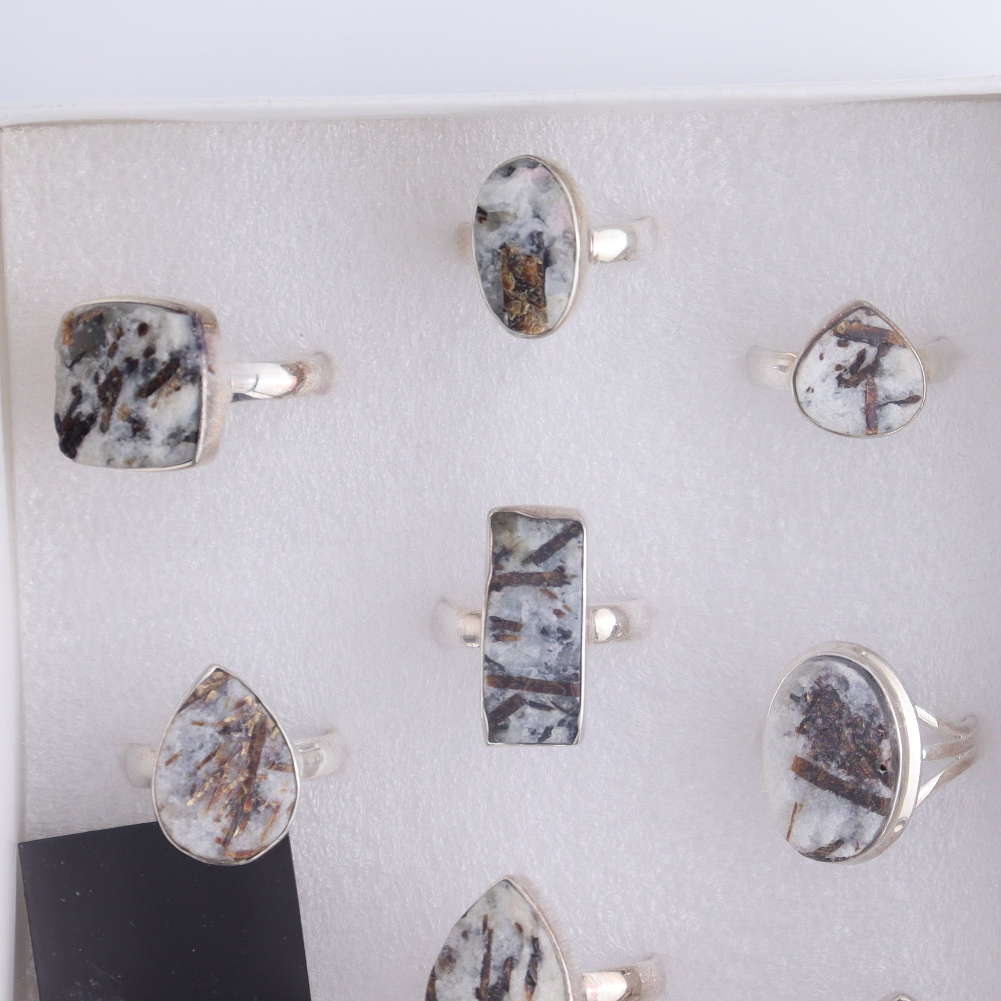 Astrophyllite Rings Set of 9 - Expert Wholesale and Supplier of Wholesale Crystals & Bulk Gemstones, ["Astrophyllite","close_50","India","Ring","rings","sterling silver"]