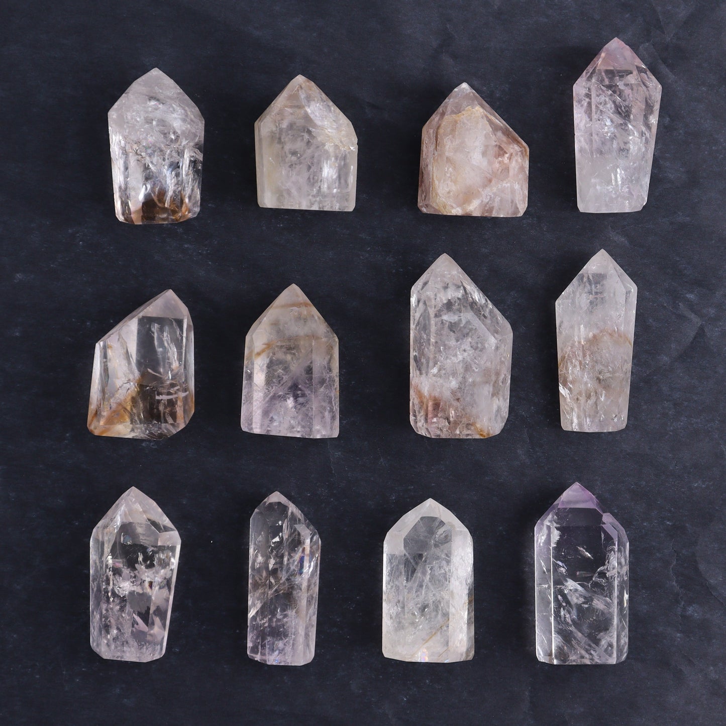 Powellite Amethyst UV Reactive Towers Set of 30 - Expert Wholesale and Supplier of Wholesale Crystals & Bulk Gemstones, ["Amethyst","Powellite"]