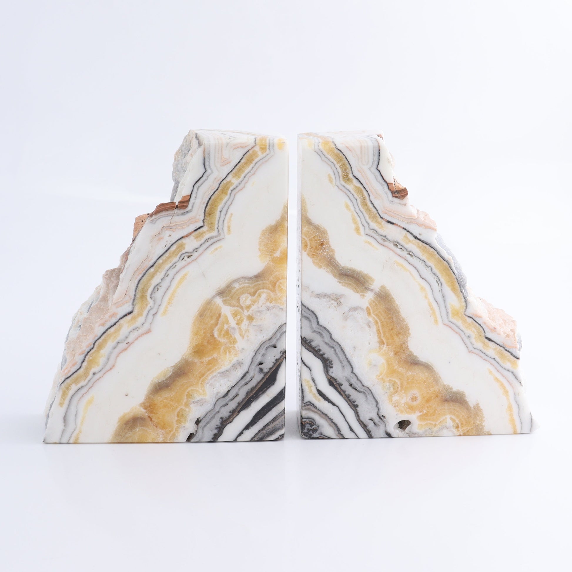 One Pair of Mexican Onyx/Calcite Yellow & White Zebra Rough Bookend - Expert Wholesale and Supplier of Wholesale Crystals & Bulk Gemstones, ["Bookends","Calcite","Catalog Onyx","Mexico","onyx"]