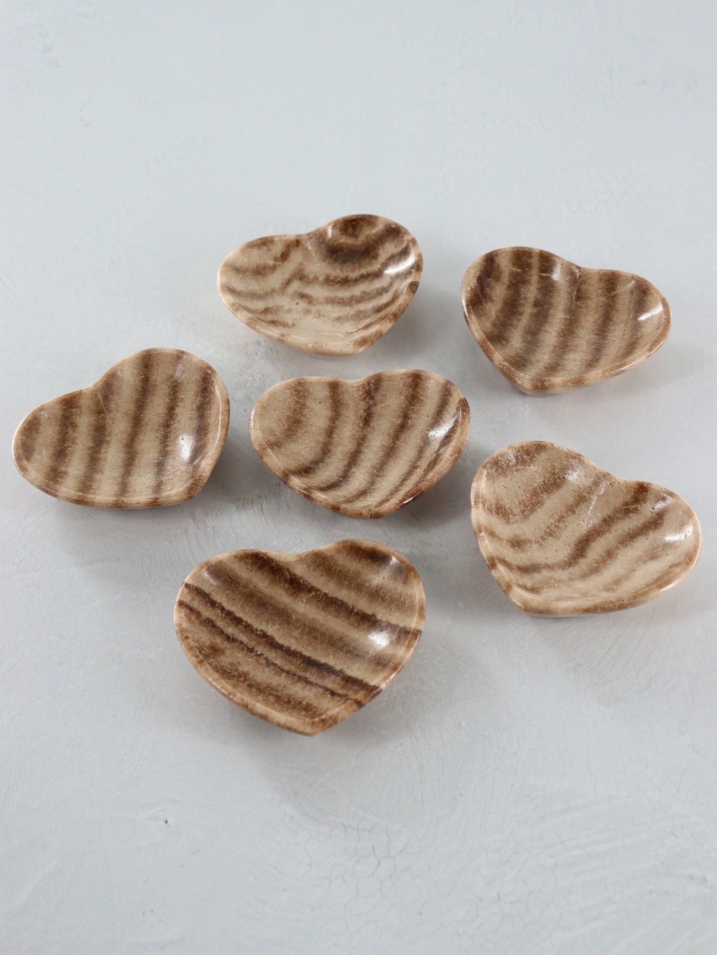 Chocolate Zebra Onyx Heart Bowls Set of 6 - Expert Supplier of Wholesale Crystals & Bulk Gemstones