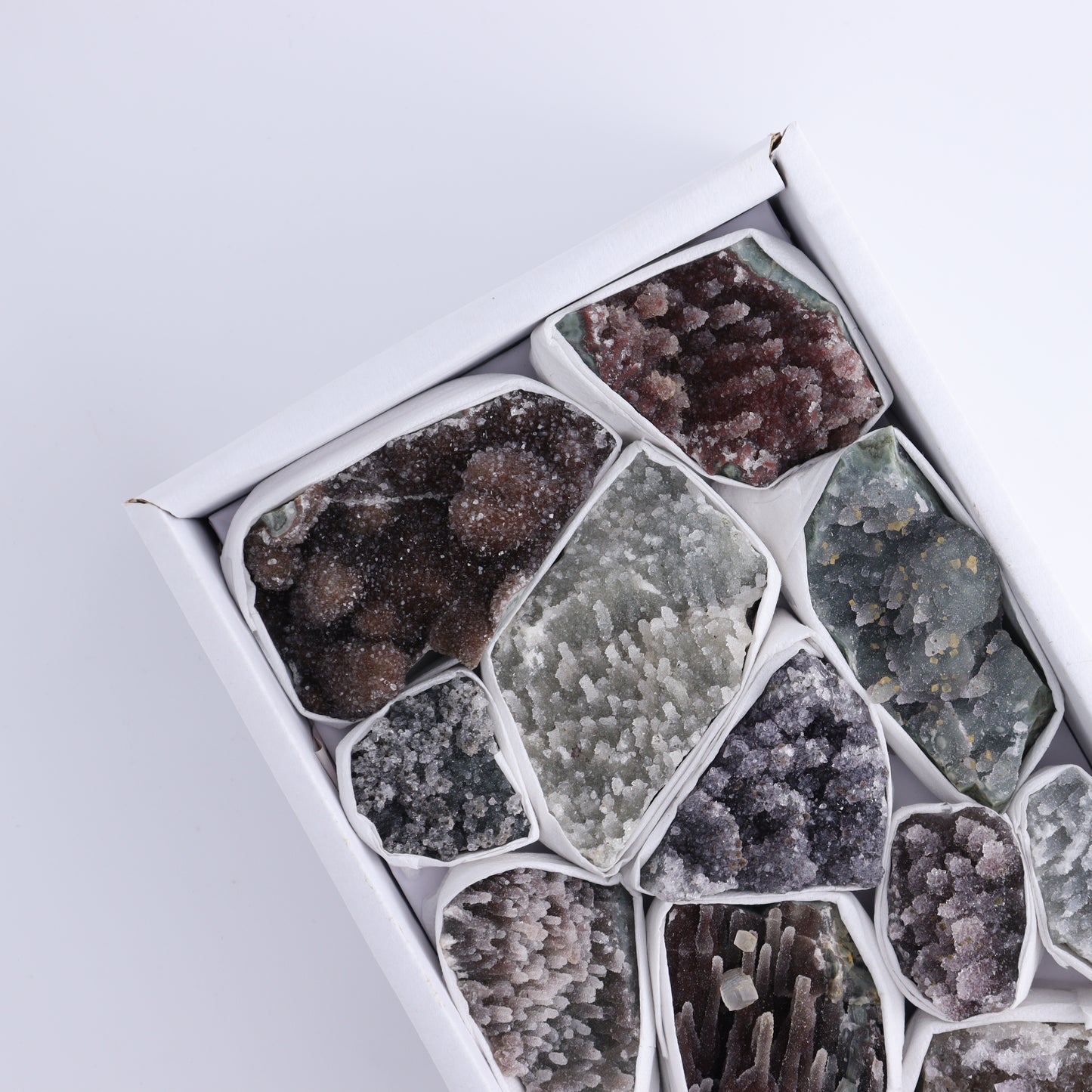 Uruguay Amethyst Clusters with Formations Flat of 12 - Expert Wholesale and Supplier of Wholesale Crystals & Bulk Gemstones, ["Amethyst","Calcite","Clusters","Formations","Uruguay"]