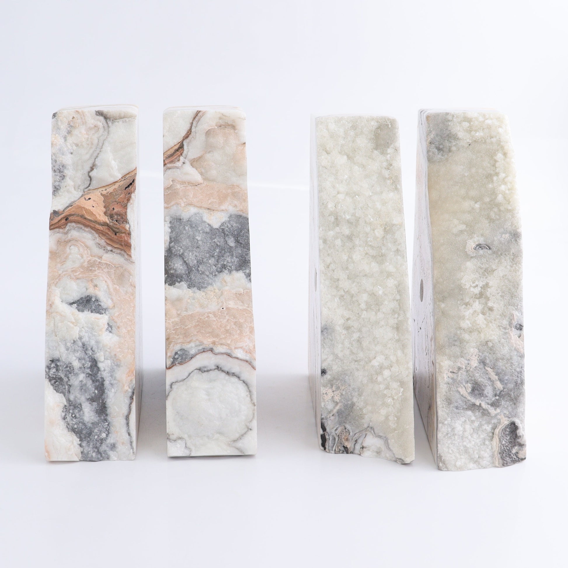 One Pair of Mexican Onyx/Calcite Yellow & White Zebra Rough Bookend - Expert Wholesale and Supplier of Wholesale Crystals & Bulk Gemstones, ["Bookends","Calcite","Catalog Onyx","Mexico","onyx"]