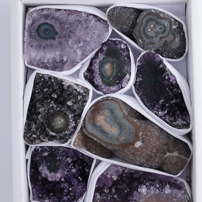 Uruguay Amethyst Clusters with "Eyes" Flat of 10 - Expert Wholesale and Supplier of Wholesale Crystals & Bulk Gemstones, ["Amethyst","Clusters","Eyes Amethyst","Uruguay"]