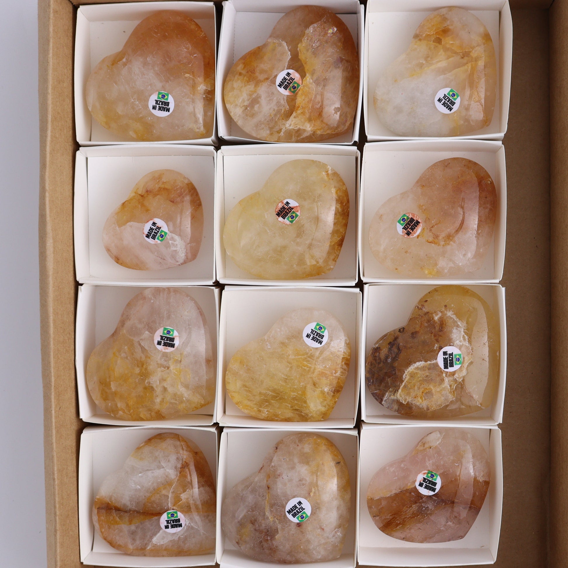 Golden Healer Hearts Set of 12 - Expert Wholesale and Supplier of Wholesale Crystals & Bulk Gemstones, ["Brazil","Golden Healer","Hearts"]