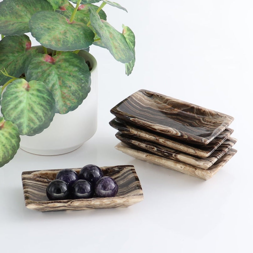 One Mexican Onyx/Calcite Chocolate Rectangle Dish