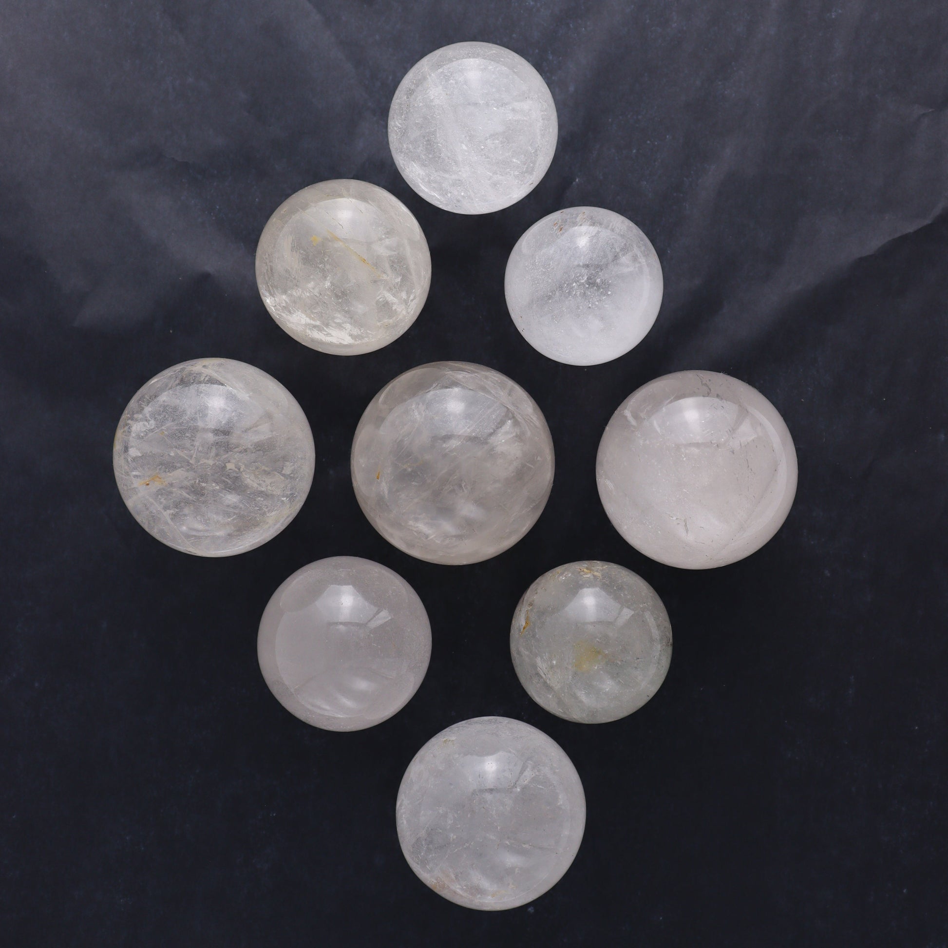 Clear Quartz Spheres Set of 9 - Expert Wholesale and Supplier of Wholesale Crystals & Bulk Gemstones, ["Clear Quartz","Quartz","Spheres"]