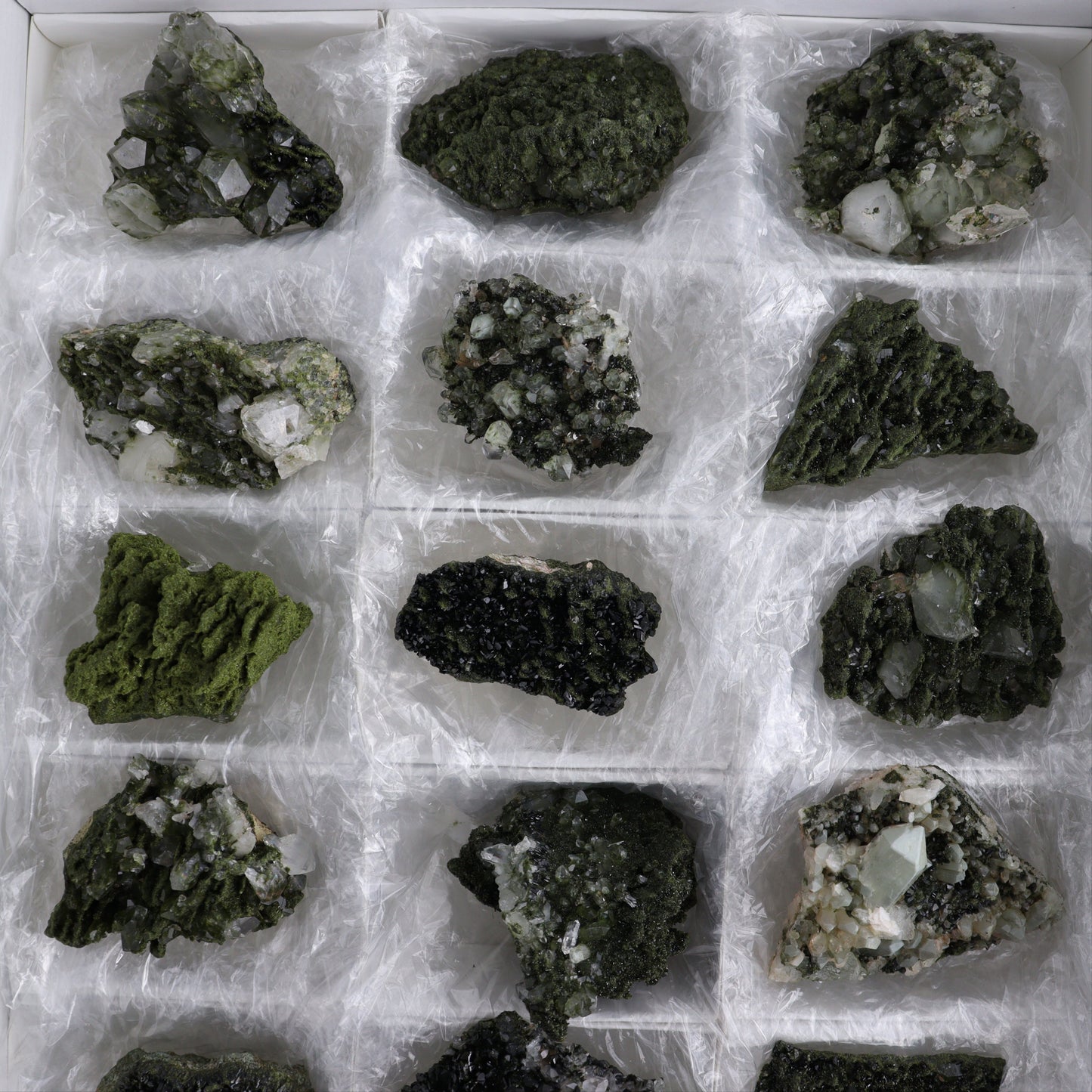 Epidote Set of 18 - Expert Wholesale and Supplier of Wholesale Crystals & Bulk Gemstones, ["epidote","flat","Flats"]