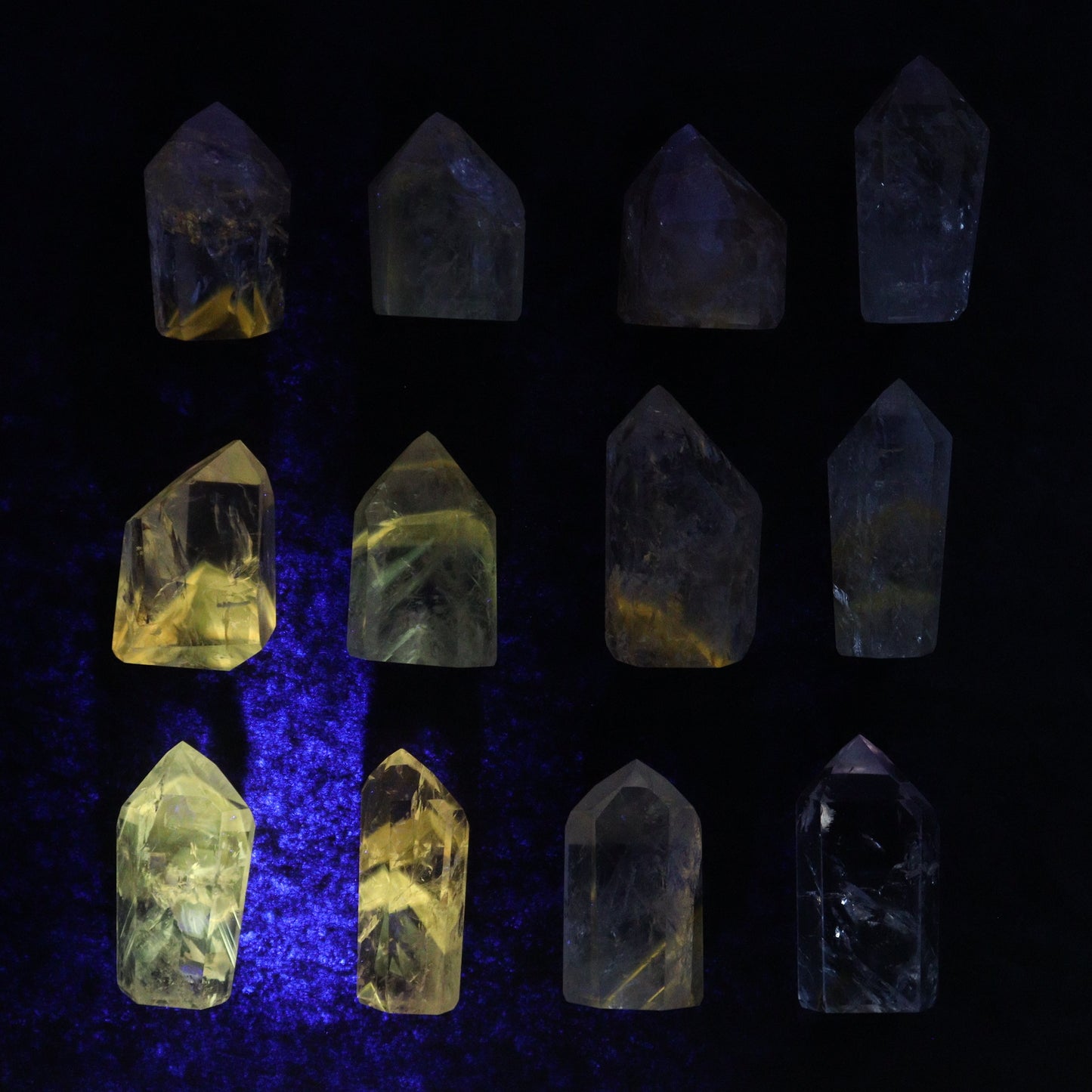 Powellite Amethyst UV Reactive Towers Set of 30 - Expert Wholesale and Supplier of Wholesale Crystals & Bulk Gemstones, ["Amethyst","Powellite"]