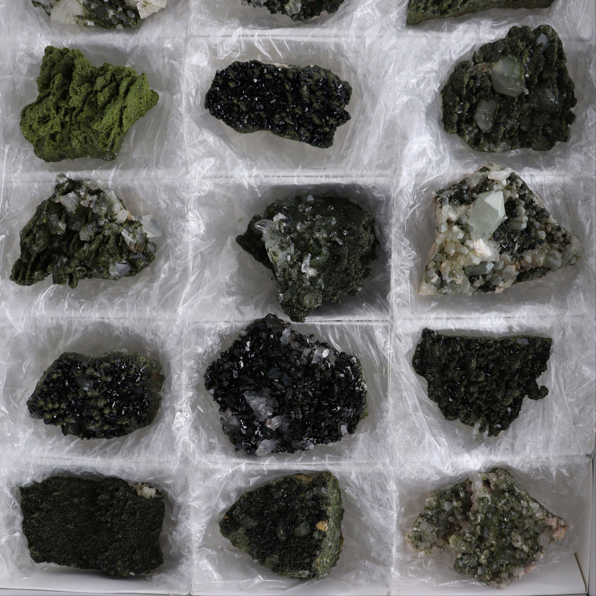 Epidote Set of 18 - Expert Wholesale and Supplier of Wholesale Crystals & Bulk Gemstones, ["epidote","flat","Flats"]