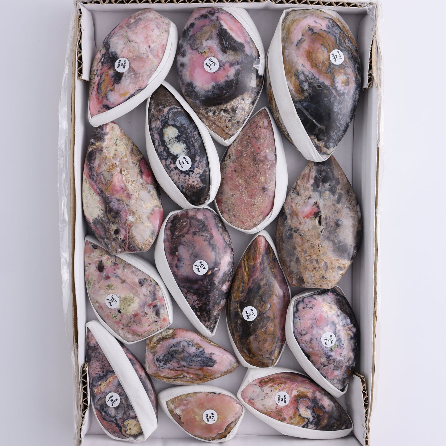 Pink Opal Flames Set of 15 - Expert Wholesale and Supplier of Wholesale Crystals & Bulk Gemstones, ["flames","Peru","Pink Opal"]