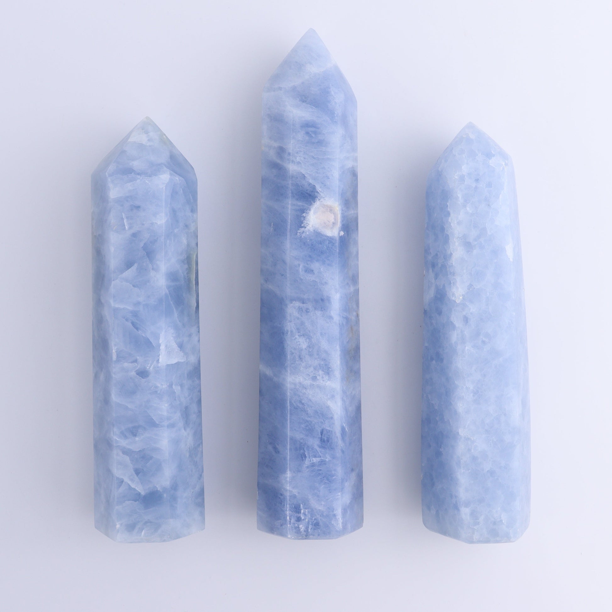 Blue Calcite Towers Set of 3 - Expert Wholesale and Supplier of Wholesale Crystals & Bulk Gemstones, ["Blue Calcite","Calcite","Towers"]