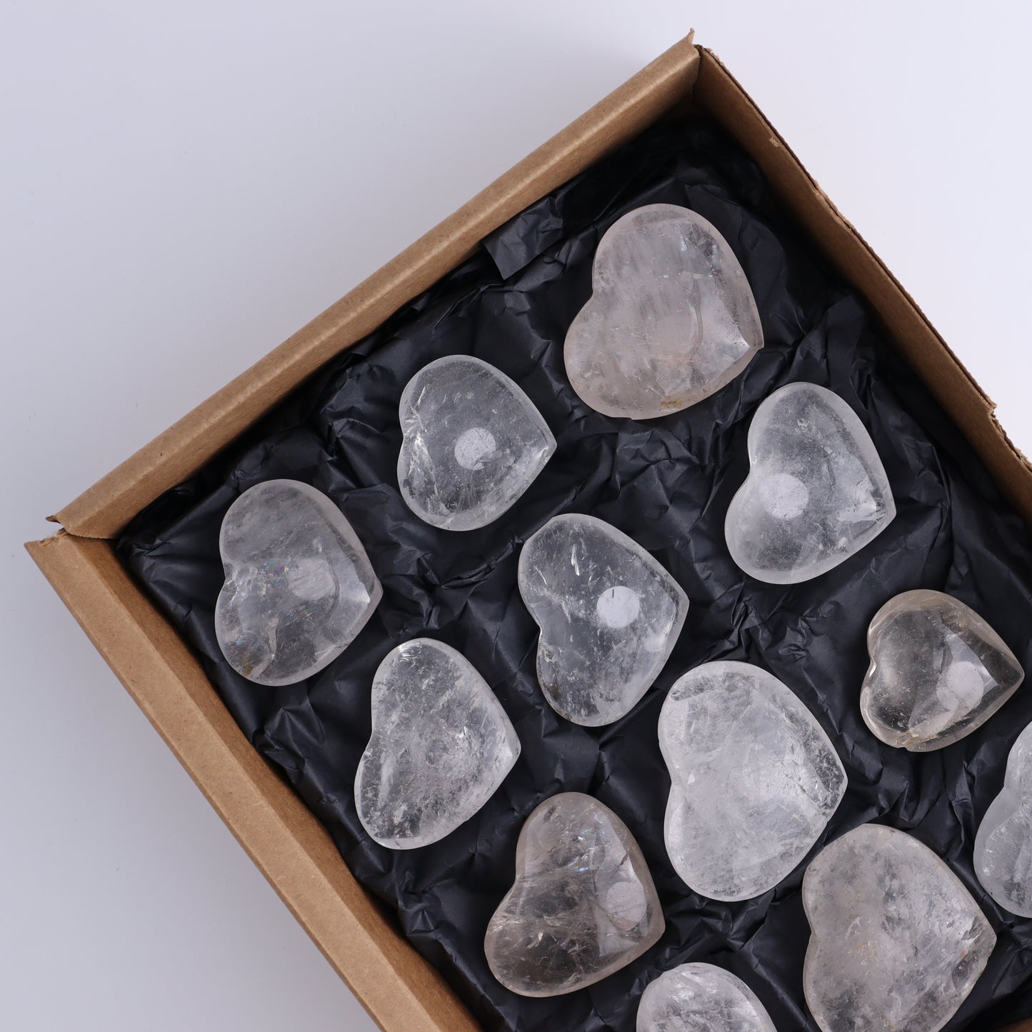 Imperfect Clear Quartz Hearts Set of 12 - Expert Wholesale and Supplier of Wholesale Crystals & Bulk Gemstones, ["Brazil","Clear Quartz","close_50","Hearts","Quartz"]